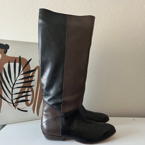 Tuckernuck Black Brown Sloane Patchwork Block Heel Knee High Boots Size 9.5‎ - Picture 6 of 8